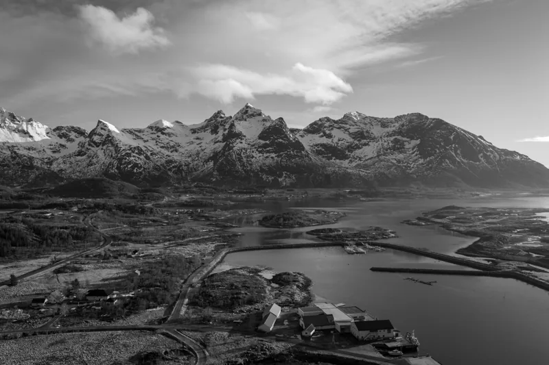 Reine Harbor — Overcast Aerial, fine art print